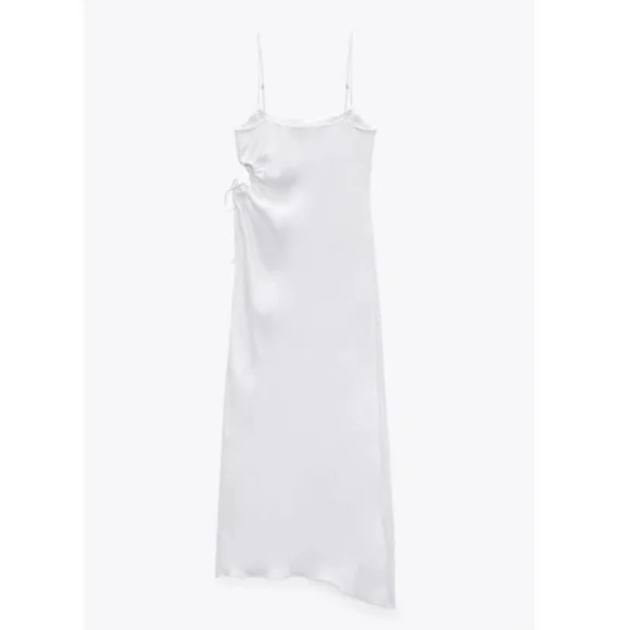 NWT Zara * White Satin Midi Cut Out Dress - Picture 4 of 8